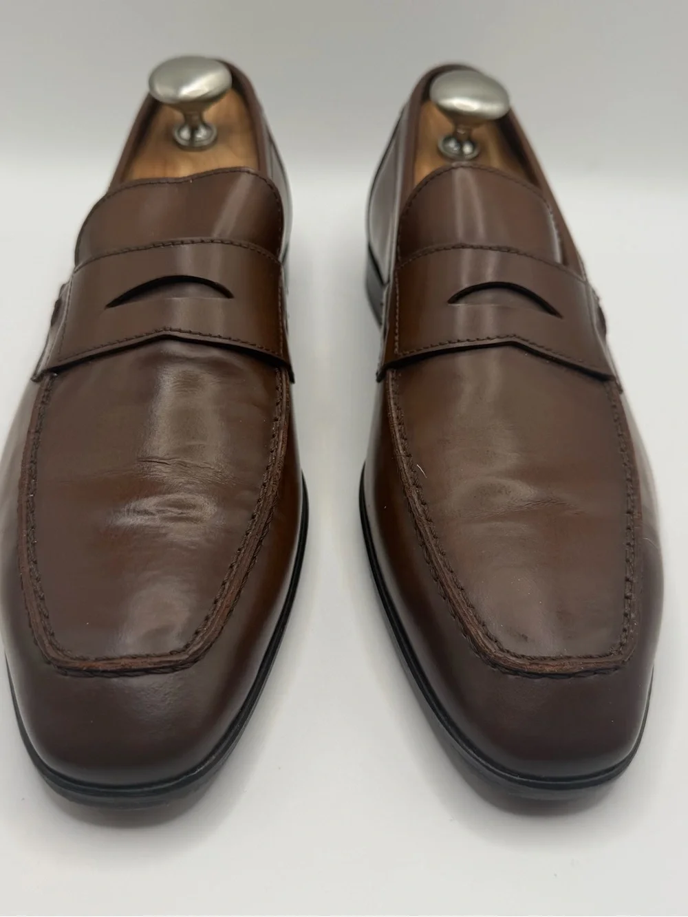 Bruno Magli Calabria Cognac Leather Penny Loafers Men’s 7.5 M Italy Dress Shoes